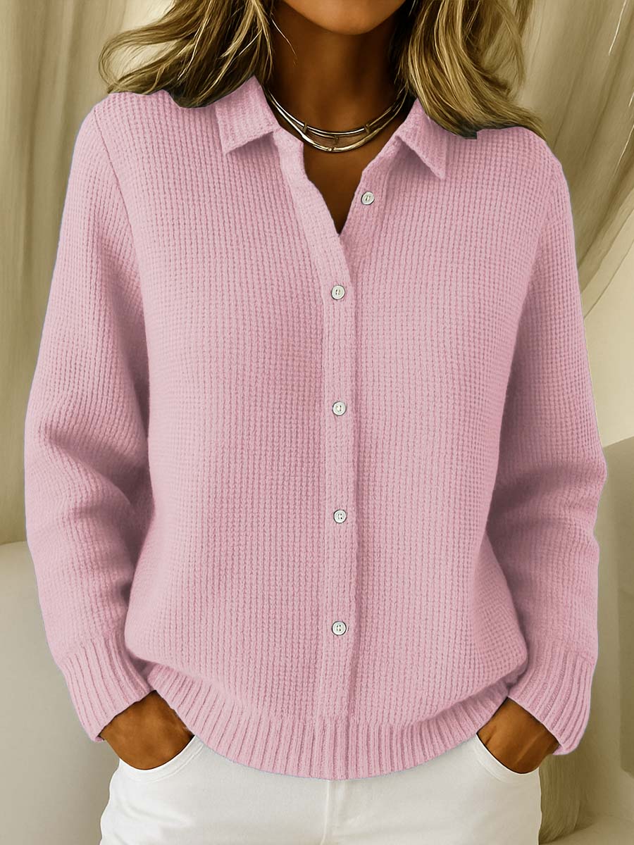 Elegante blusa de punto para mujer con botones – Suave, estilosa y versátil