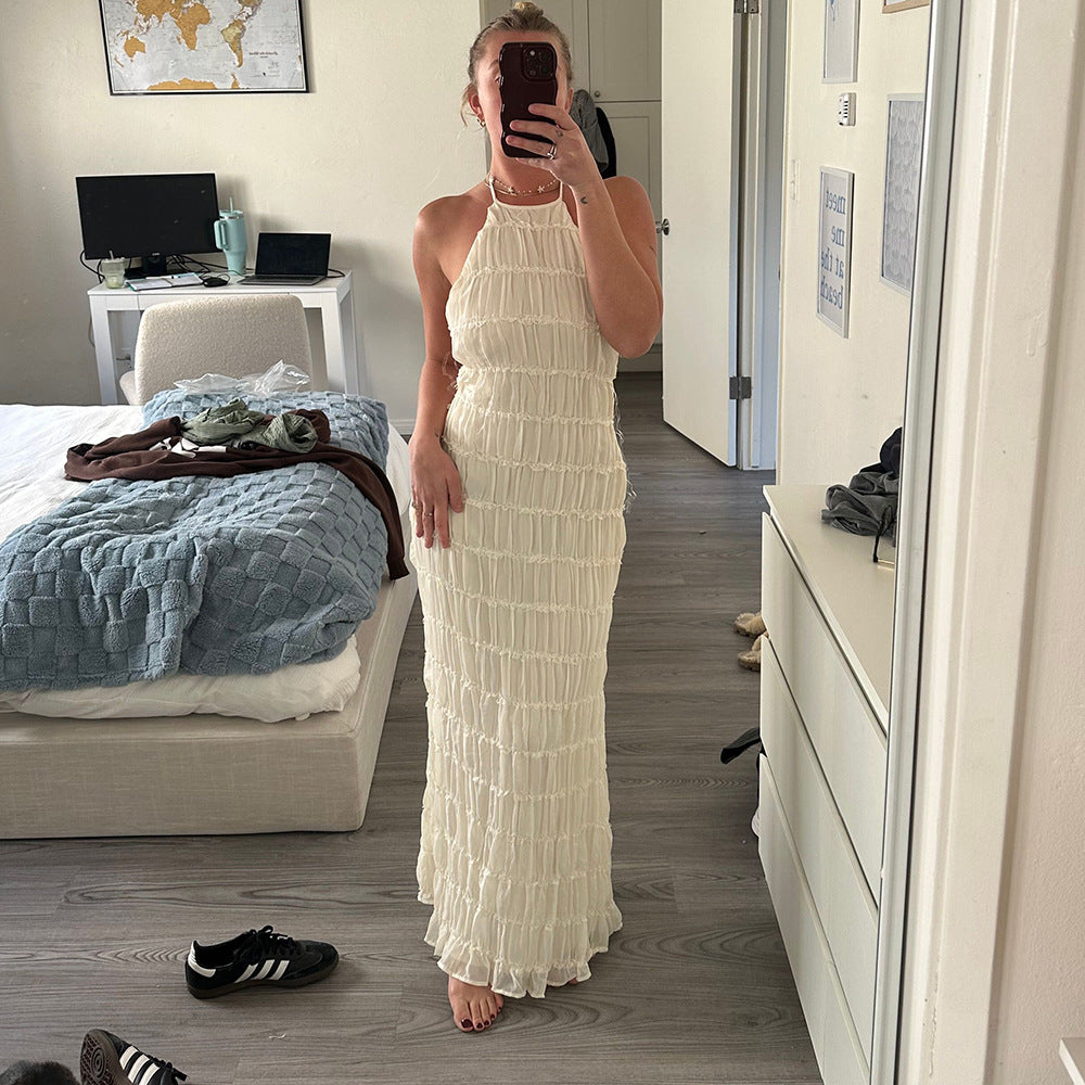 Caroline | Vestido maxi halter texturizado