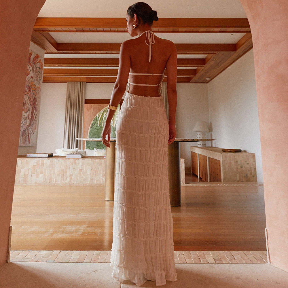 Caroline | Vestido maxi halter texturizado