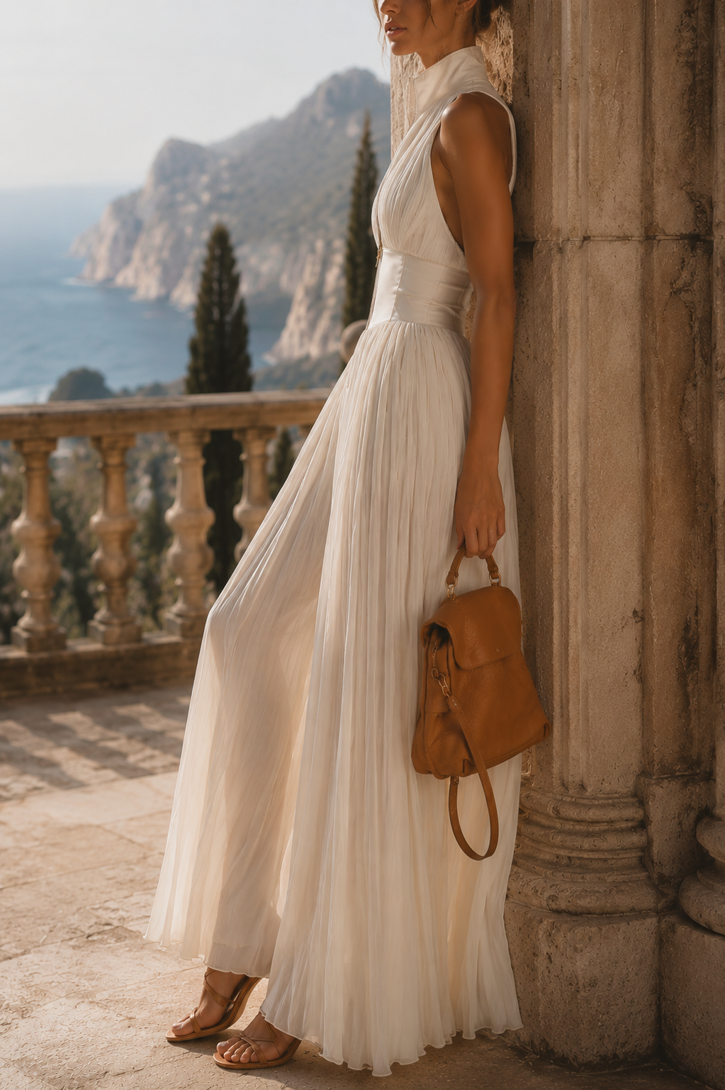 Olalla™| Mono elegante plisado con pantalones anchos.