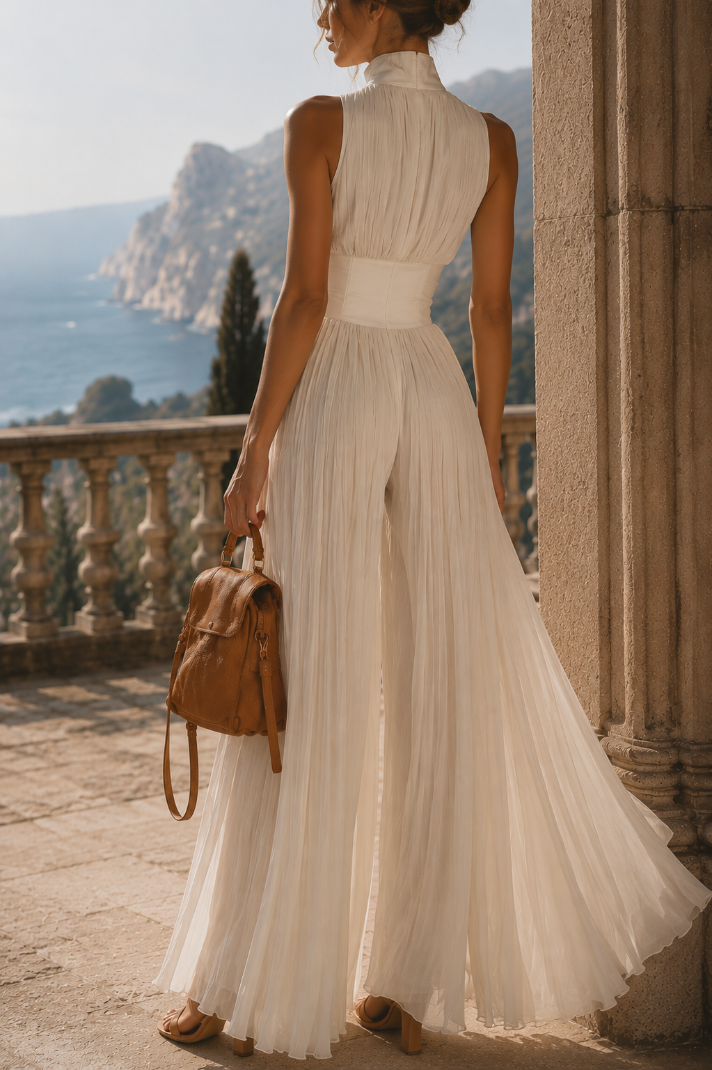Olalla™| Mono elegante plisado con pantalones anchos.