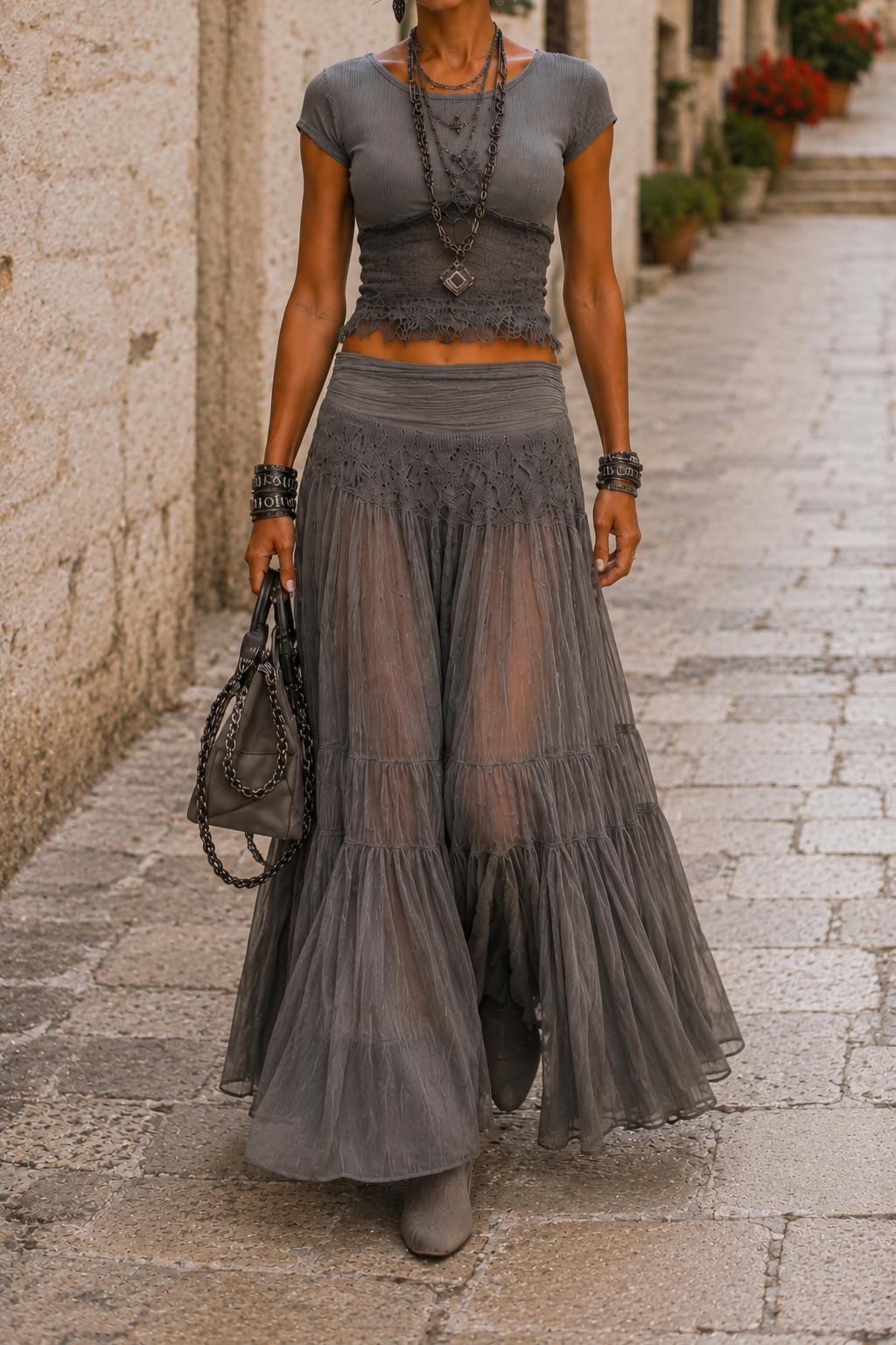 Noa™ | Conjunto boho chic con falda larga