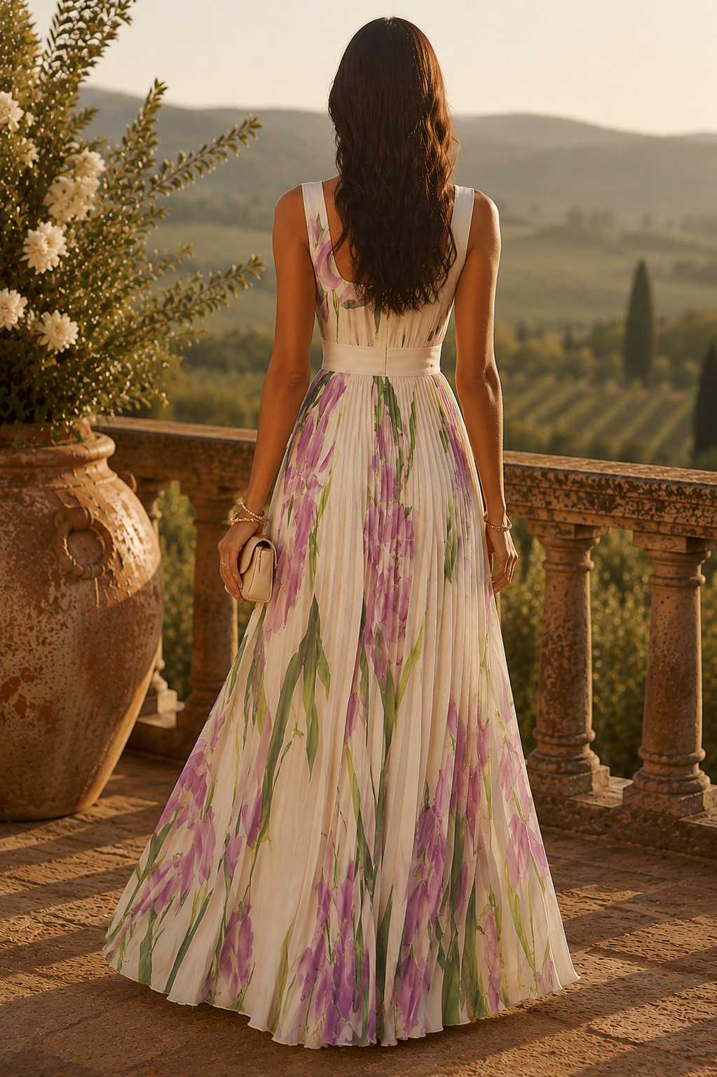 Alba™ | Vestido largo plisado con estampado floral