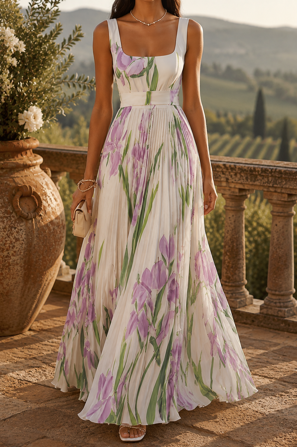 Alba™ | Vestido largo plisado con estampado floral