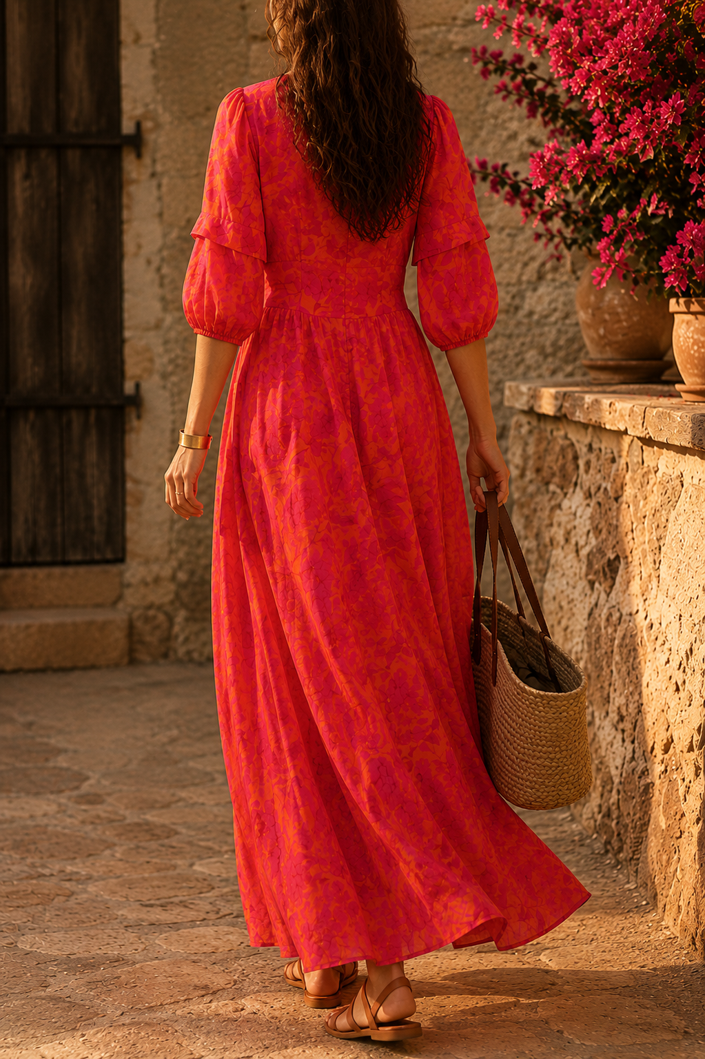 Marina™ | Vestido largo resort chic rosa y naranja