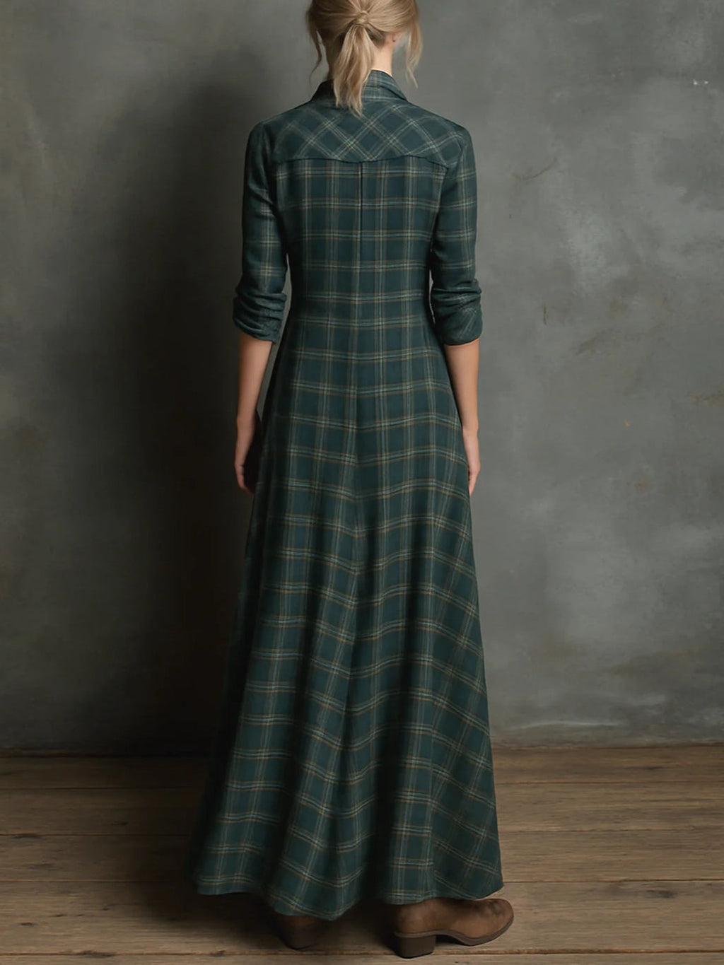 Sofia | Vestido largo a cuadros verde
