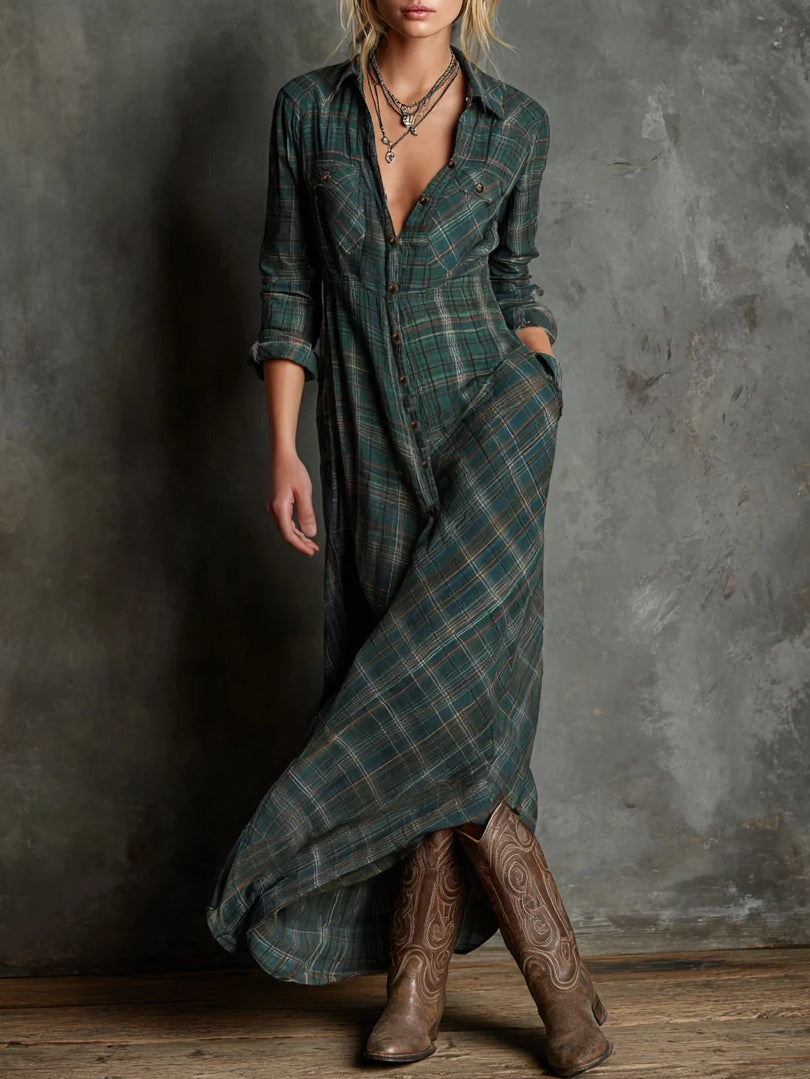 Sofia | Vestido largo a cuadros verde