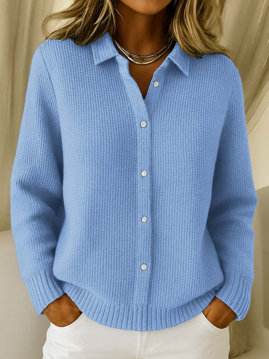 Elegante blusa de punto para mujer con botones – Suave, estilosa y versátil