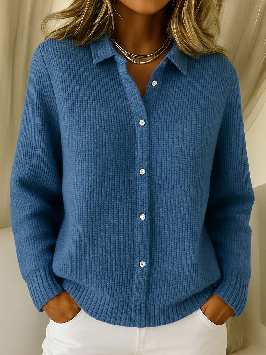 Elegante blusa de punto para mujer con botones – Suave, estilosa y versátil