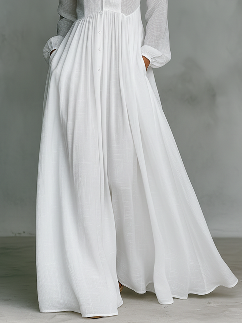 Elisa – Vestido Maxi Minimalista con Patchwork y Cuello Alto