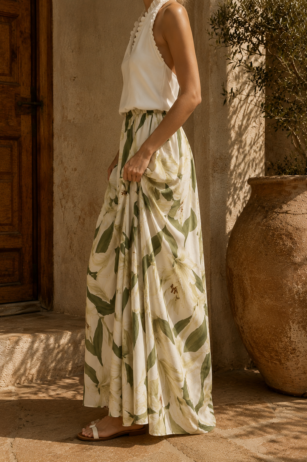 Jimena™|Conjunto de verano con top halter y falda larga floral