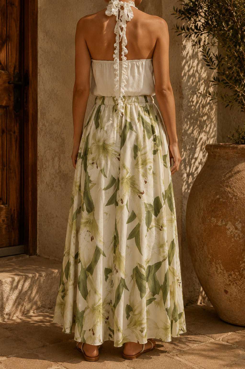 Jimena™|Conjunto de verano con top halter y falda larga floral