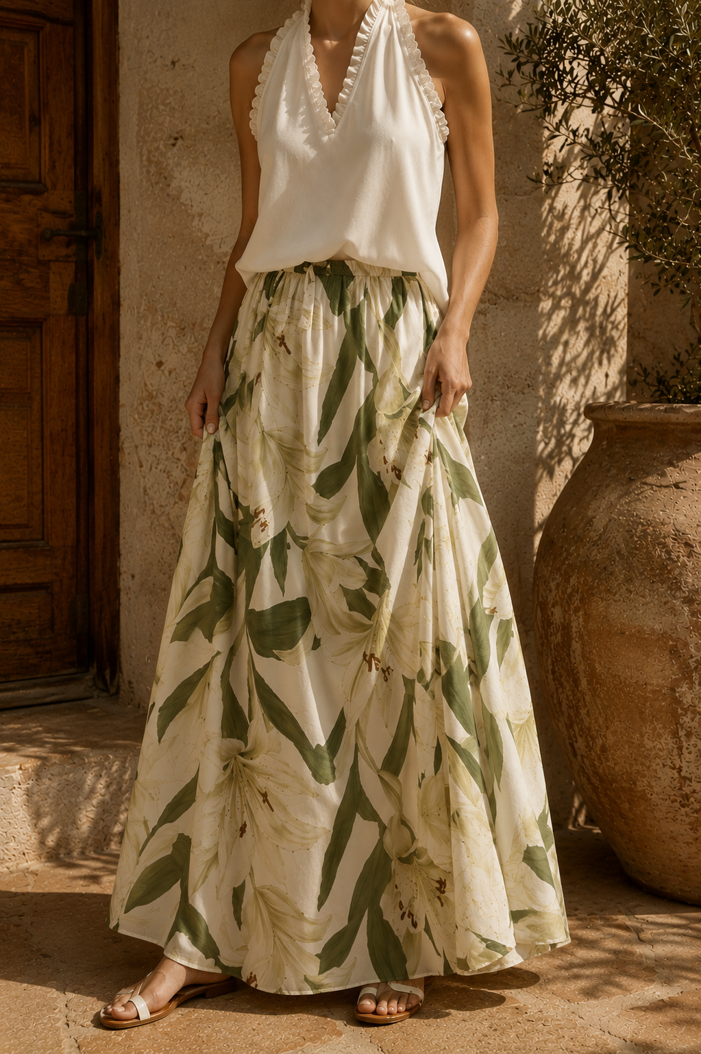 Jimena™|Conjunto de verano con top halter y falda larga floral